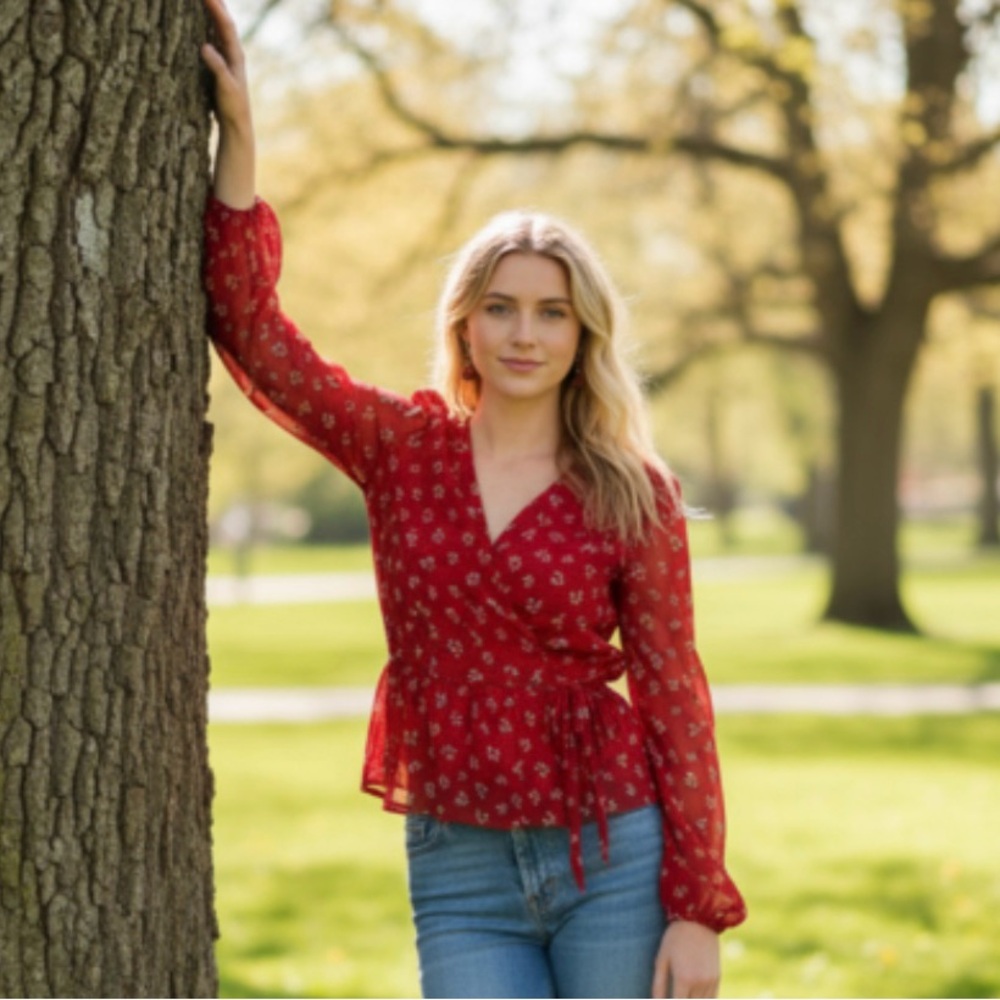 Madewell Red Lilies Floral Peplum Top - Picture 3 of 10